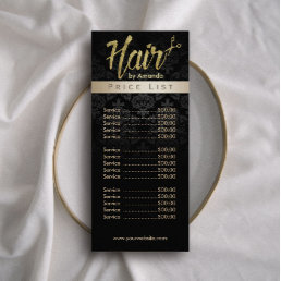 Hair Stylist Gold Script Beauty Salon Price List Rack Card