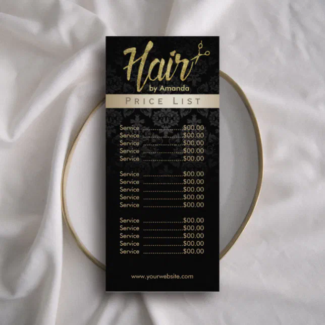 Hair Stylist Gold Script Beauty Salon Price List Rack Card | Zazzle