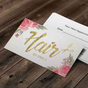 Hair Stylist Gold Script Classy Floral Appointment Card