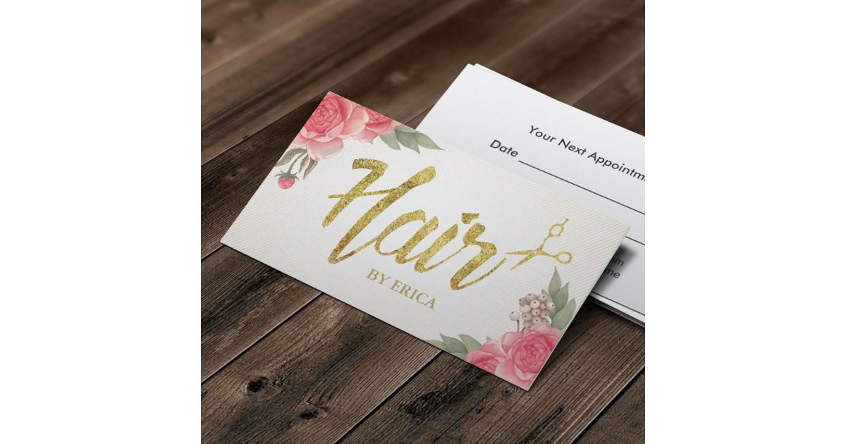 Hair Stylist Gold Script Classy Floral Appointment Card | Zazzle