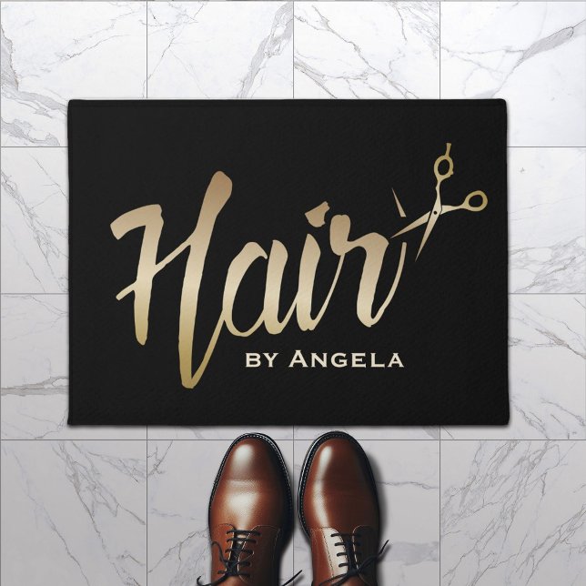 Hair Stylist Gold Script Modern Beauty Salon Doormat (Creator Uploaded)