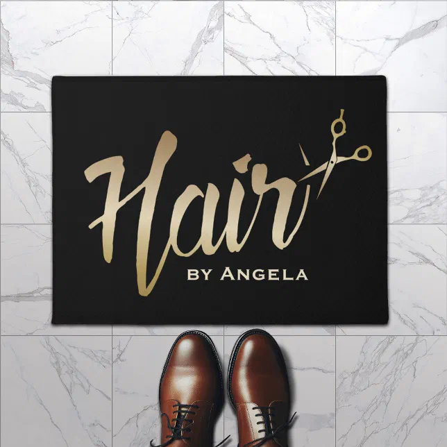 Hair Stylist Gold Script Modern Beauty Salon Doormat | Zazzle