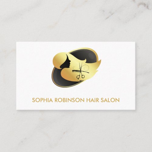 Hair Stylist Gold Script Scissors Comb Custom Business Card