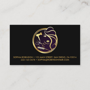 Hair Stylist Gold Script Scissors Comb Dryer Business Card