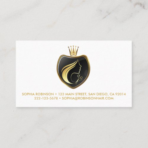 Hair Stylist Gold Script Scissors Crown Business Card