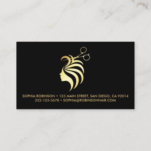 Hair Stylist Gold Script Scissors Custom Business Card