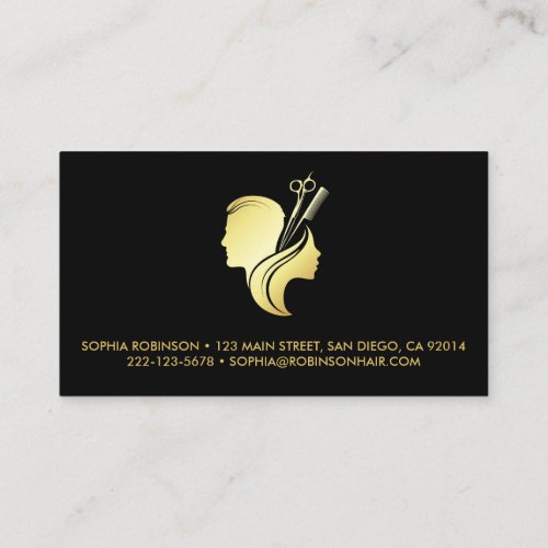 Hair Stylist Gold Script Scissors Unisex Custom Business Card