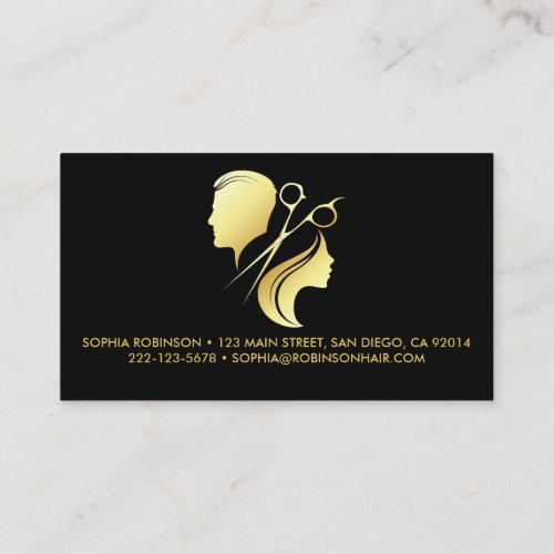 Hair Stylist Gold Script Scissors Unisex Custom Business Card