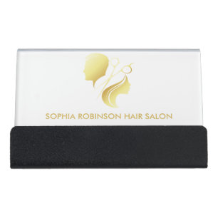 Hair Stylist Gold Script Scissors Unisex Custom Desk Business Card Holder
