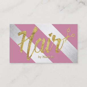 Hair Stylist Gold Scripts Modern Silver Stripes Appointment Card