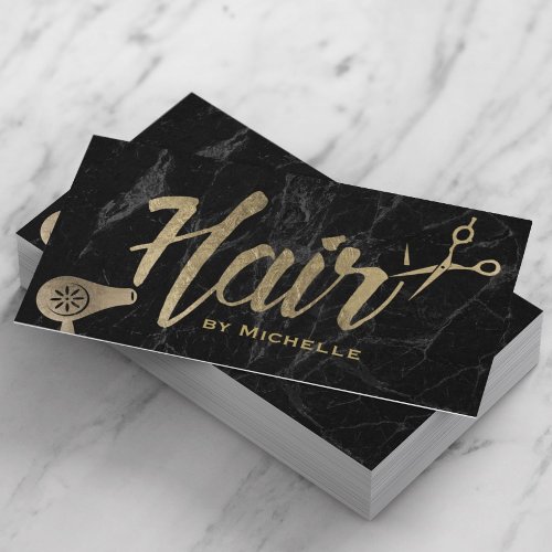 Hair Stylist Gold Typography Modern Marble Salon Business Card