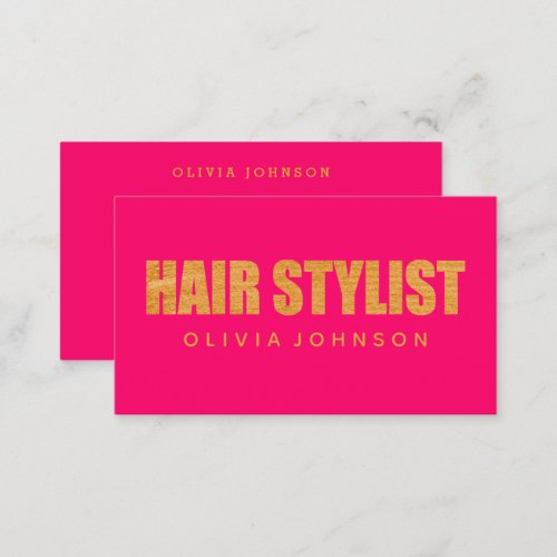 Hair Stylist Gold Typography Modern Pink Business Card