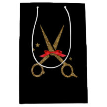 HAIR stylist golden glitter scissors gift bag