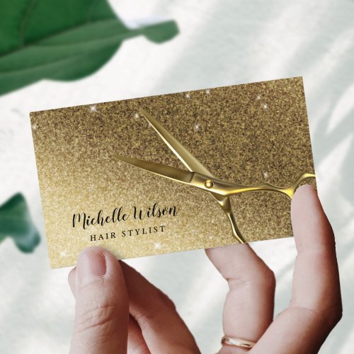 Hair Stylist Golden Scissor Modern Gold Glitter Business Card