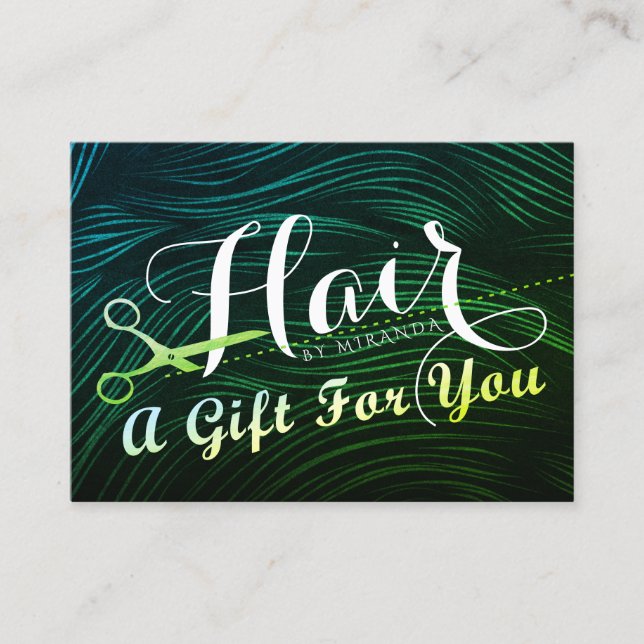 Hair Stylist Green Gold Scissors Gift Certificate (Front)