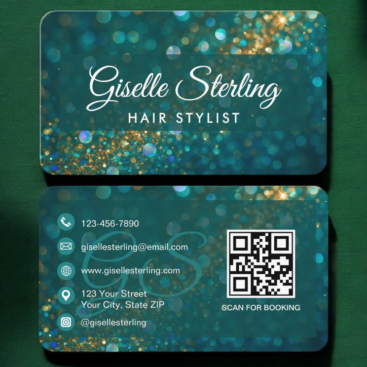Hair Stylist Green QR Code Business Card
