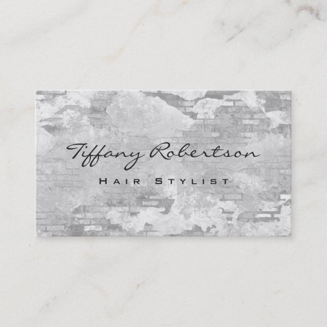 Hair Stylist Grey Wall Brick Design Modern Chic Business Card (Front)