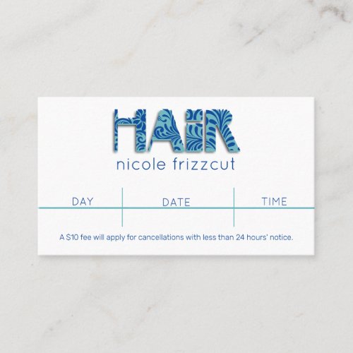 Hair stylist hair salon appointment business card