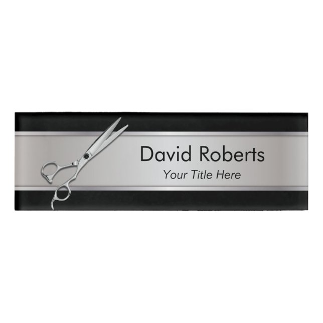 Hair Stylist Hair Salon Barber Shop Metallic Name Tag (Front)