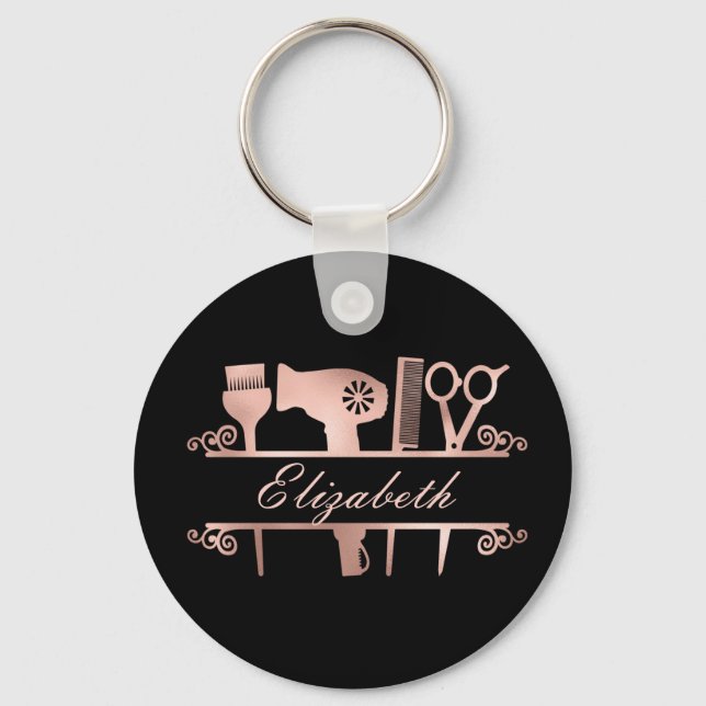 Hair stylist Hair Salon Monogram Rose Gold   Keychain (Front)