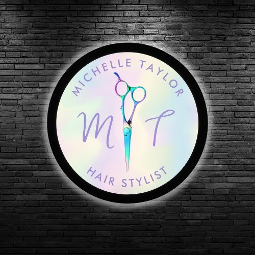 Hair Stylist Hair Salon Scissors Holograph LED Sign