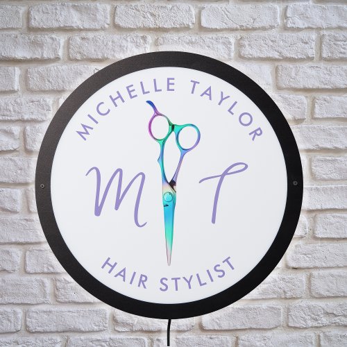 Hair Stylist Hair Salon Scissors Holograph LED Sign