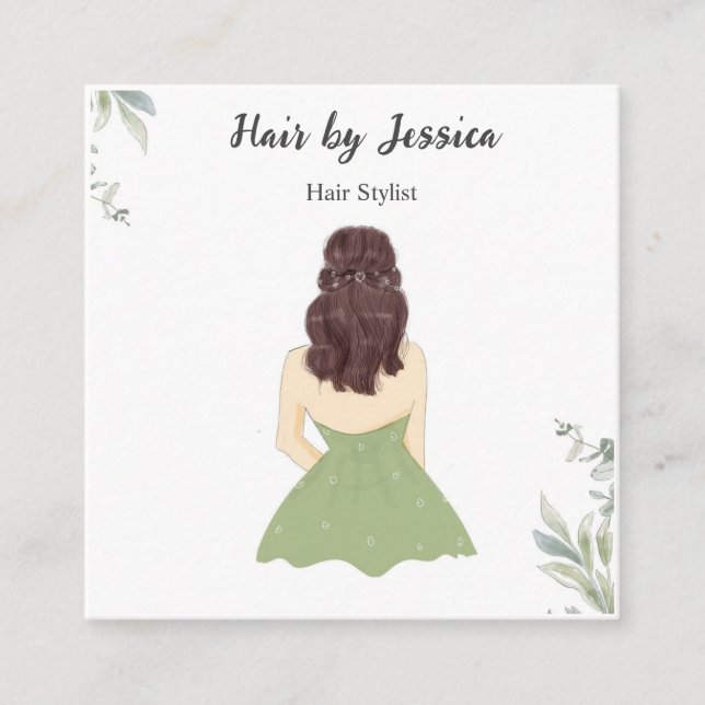 Hair stylist, hair style, square business card (Front)