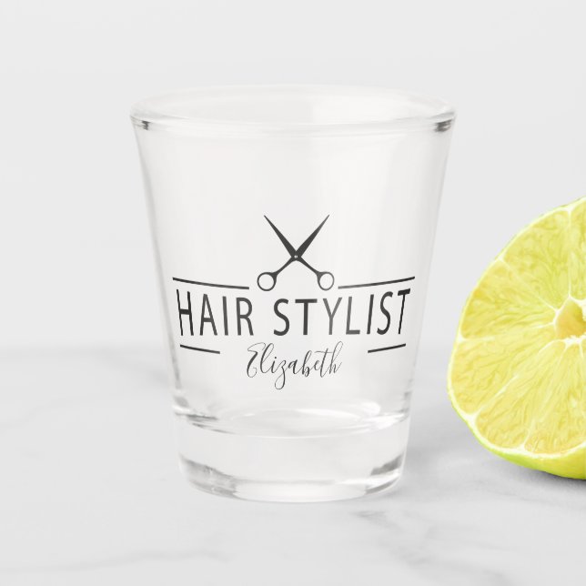 Hair Stylist Haircut Scissors Monogram Shot Glass (Front)