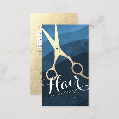 Hair Stylist Hairdresser Beauty Blue Gold Scissors Appointment Card