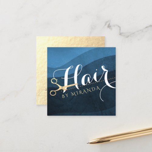 Hair Stylist Hairdresser Beauty Blue Gold Scissors Appointment Card