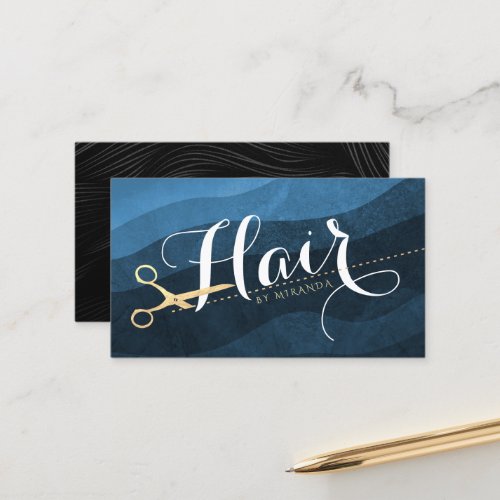 Hair Stylist Hairdresser Beauty Blue Gold Scissors Appointment Card
