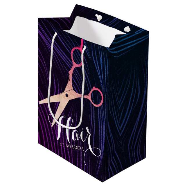 Hair Stylist Hairdresser Beauty Rose Gold Scissors Medium Gift Bag (Front Angled)