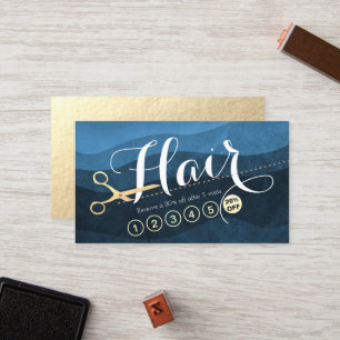 Hair Stylist Hairdresser Blue Gold Scissor Loyalty Card