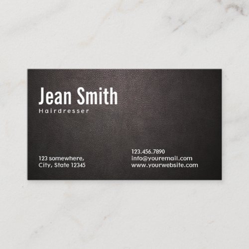 Stylish Dark Leather Hairdresser Business Card