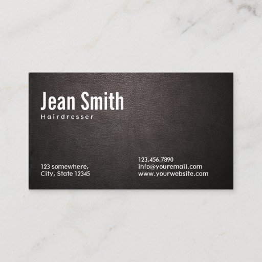 Customizable Stylish Dark Leather Hairdresser Business Card