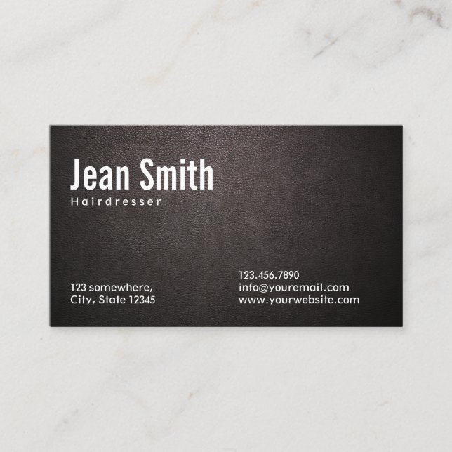 Hair Stylist Hairdresser Elegant Leather Business Card (Front)
