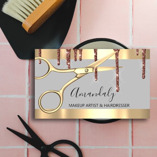 Hair Stylist Hairdresser Golden Scissors Drips Business Card