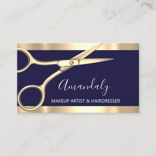 Hair Stylist Hairdresser Golden Scissors Navy VIP Business Card