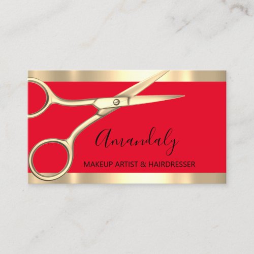 Hair Stylist Hairdresser Golden Scissors Red Business Card