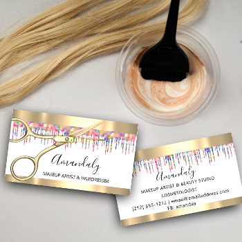 Hair Stylist Hairdresser Holograph Drips Scissors Business Card by luxury_luxury at Zazzle