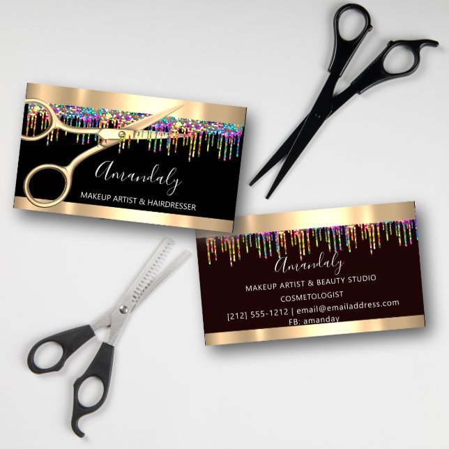 Hair Stylist Hairdresser Holograph Drips Scissors Business Card