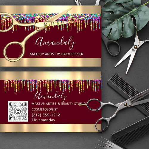 Hair Stylist Hairdresser Holographic Drips QR Code Business Card