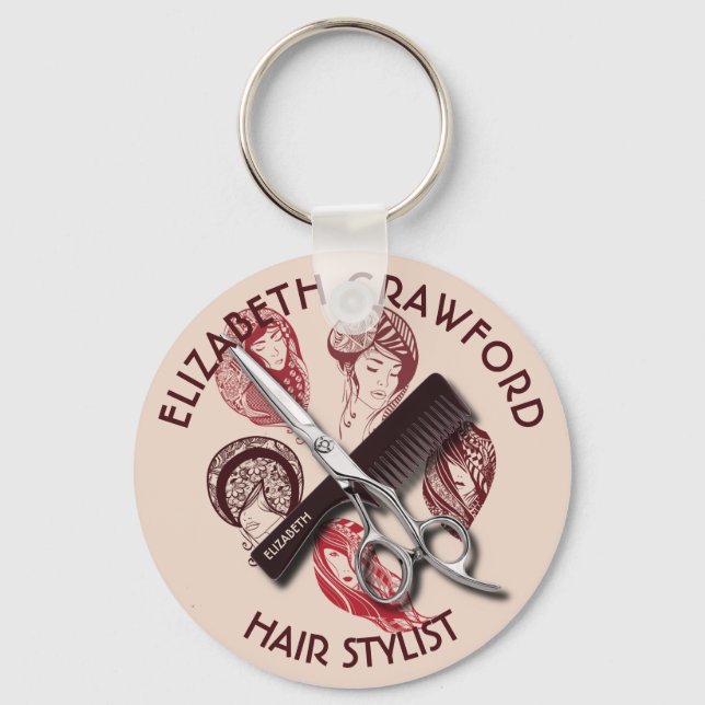Hair Stylist Hairdresser Or Beauty Salon With Name Keychain (Front)
