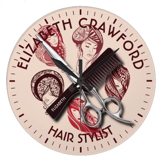 Hair Stylist Hairdresser Or Beauty Salon With Name Large Clock