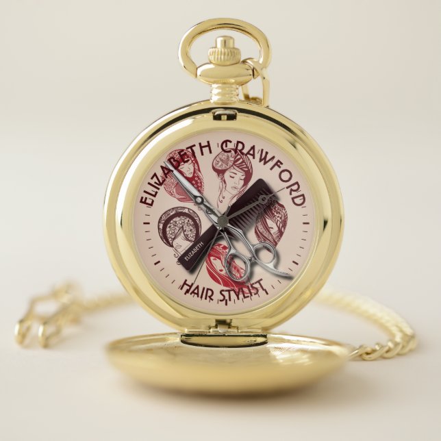 Hair Stylist Hairdresser Or Beauty Salon With Name Pocket Watch (Inside)