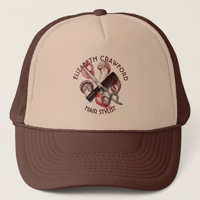 Hair Stylist Hairdresser Or Beauty Salon With Name Trucker Hat (Front)