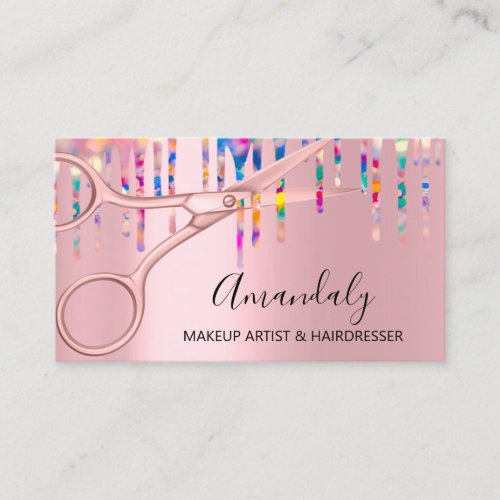Hair Stylist Hairdresser Pink Holograph Scissors Business Card