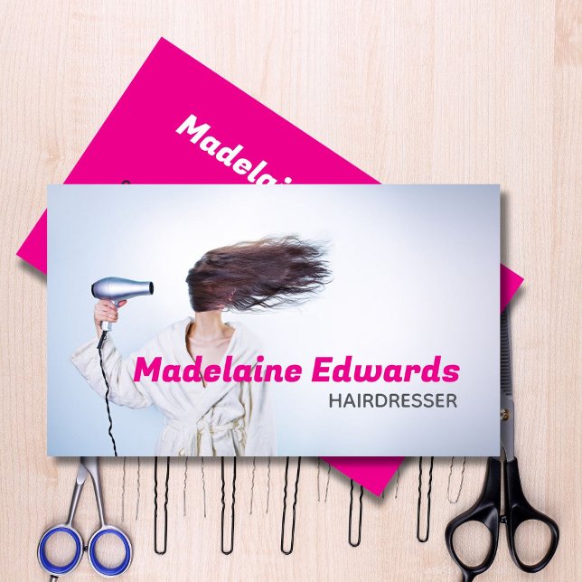 Hair Stylist Hairdresser  Pink Stylish Modern Business Card (Creator Uploaded)