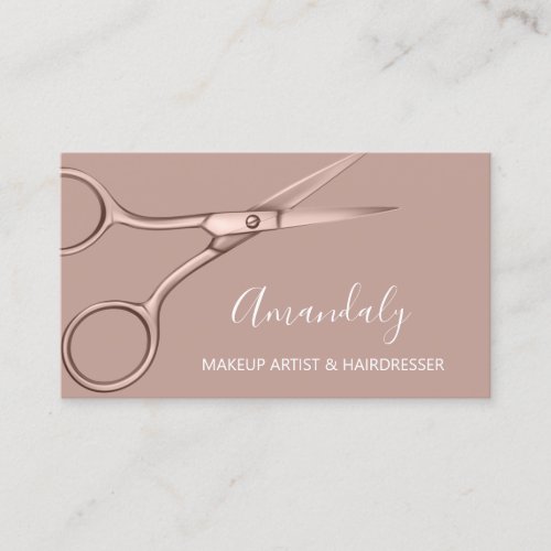 Hair Stylist Hairdresser Rose Gold Scissors Business Card