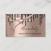 Hair Stylist Hairdresser Rose Gold Scissors Drips Business Card (Front)